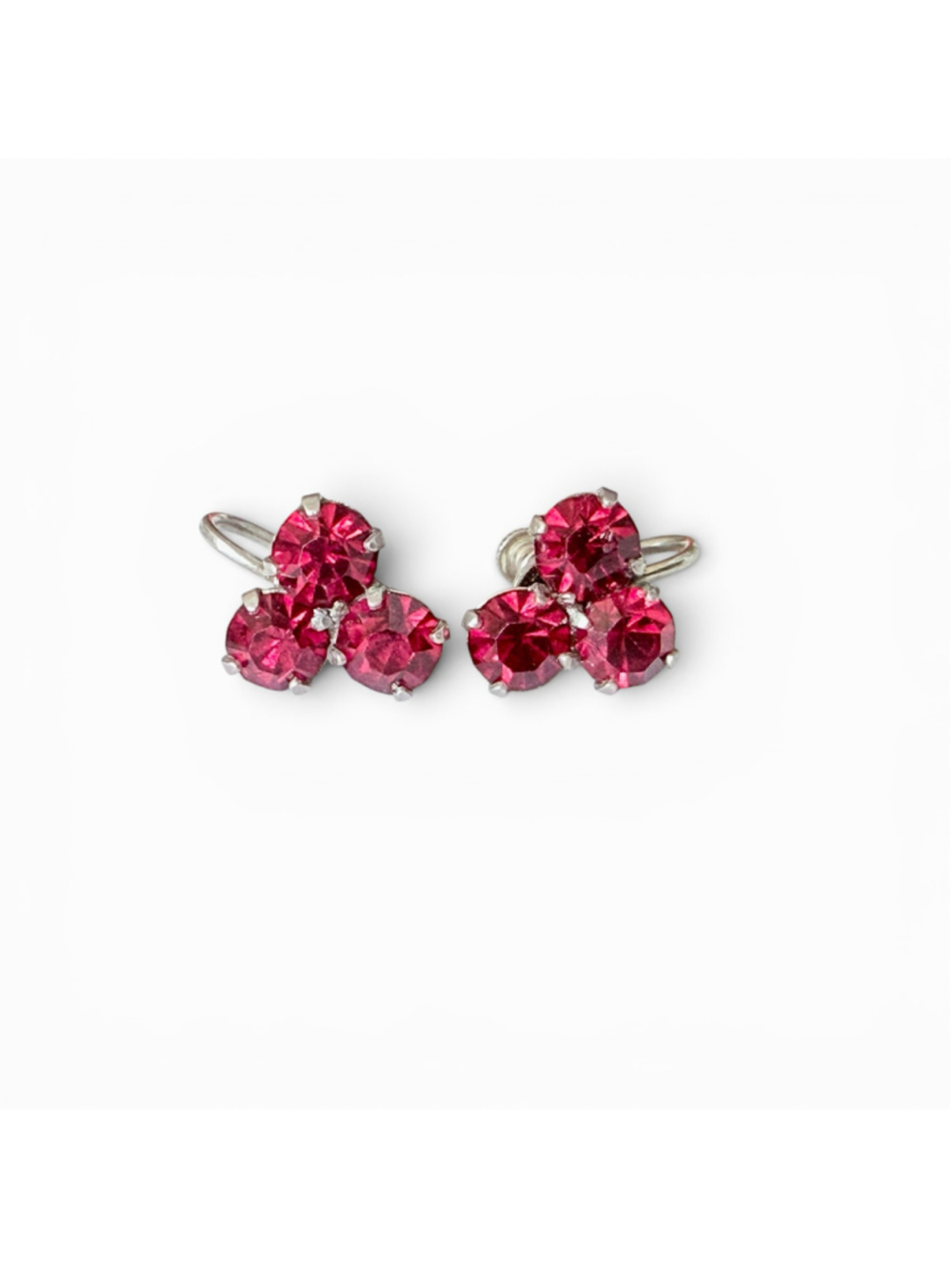 Vintage Ruby Red Rhinestone Screw Back Earrings, Petite Crystal Cluster Earrings